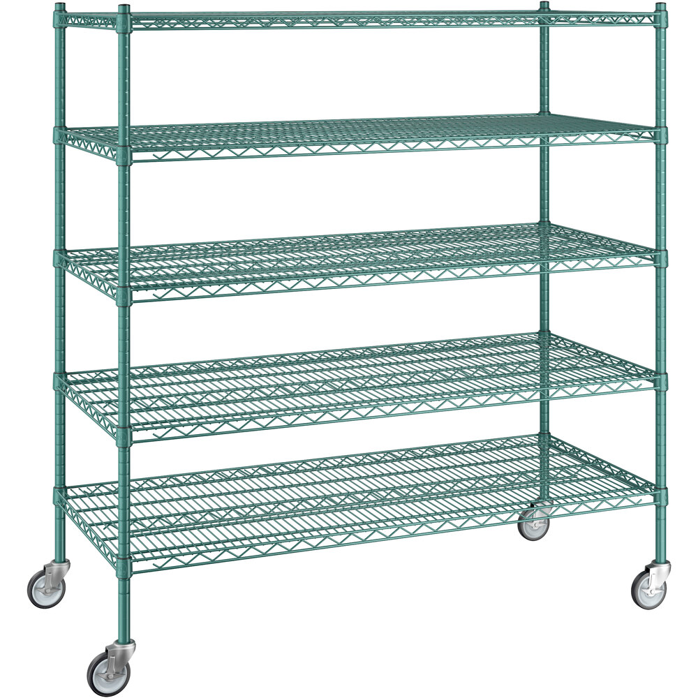 Regency 24 inch x 54 inch x 60 inch NSF Green Epoxy Mobile Wire Shelving Starter Kit with 5 Shelves