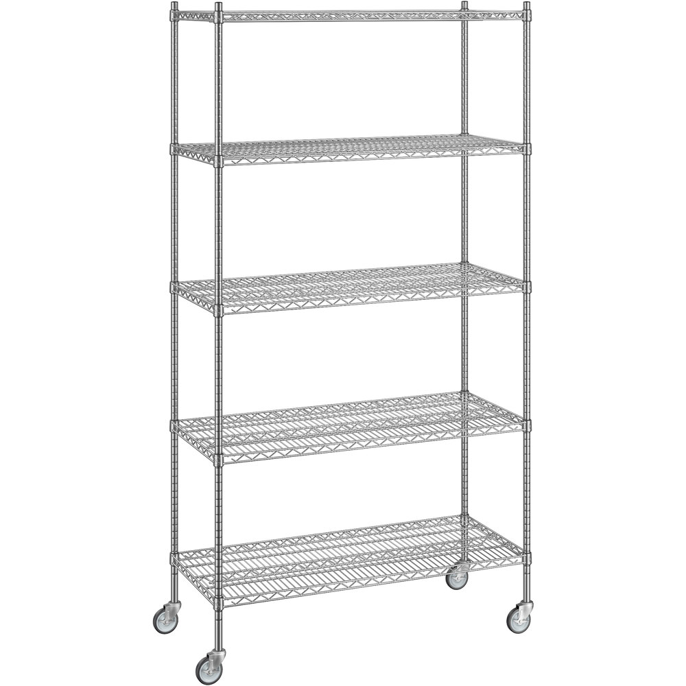 Regency 21 inch x 48 inch x 92 inch NSF Chrome Mobile Wire Shelving Starter Kit with 5 Shelves