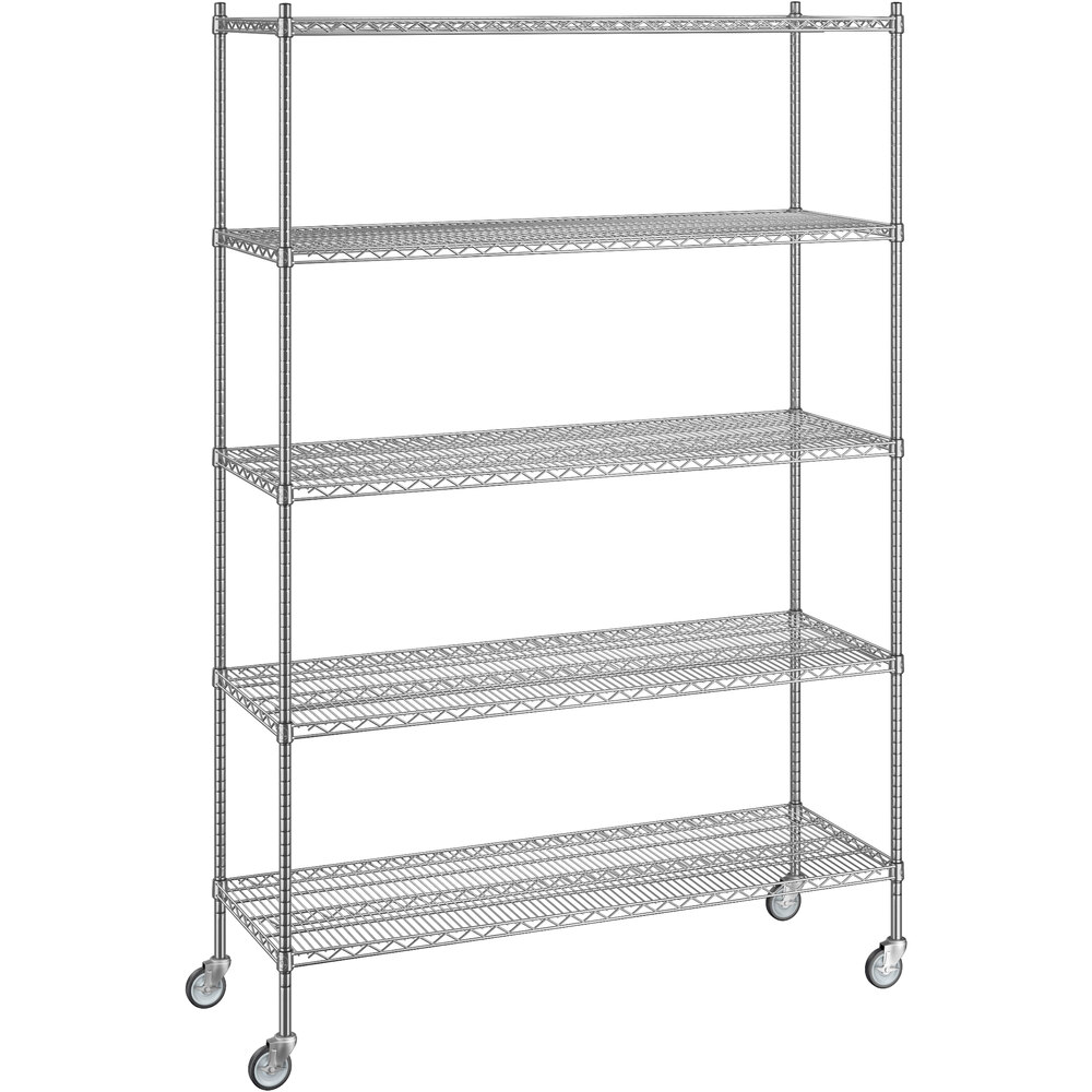Regency 21 inch x 60 inch x 92 inch NSF Chrome Mobile Wire Shelving Starter Kit with 5 Shelves
