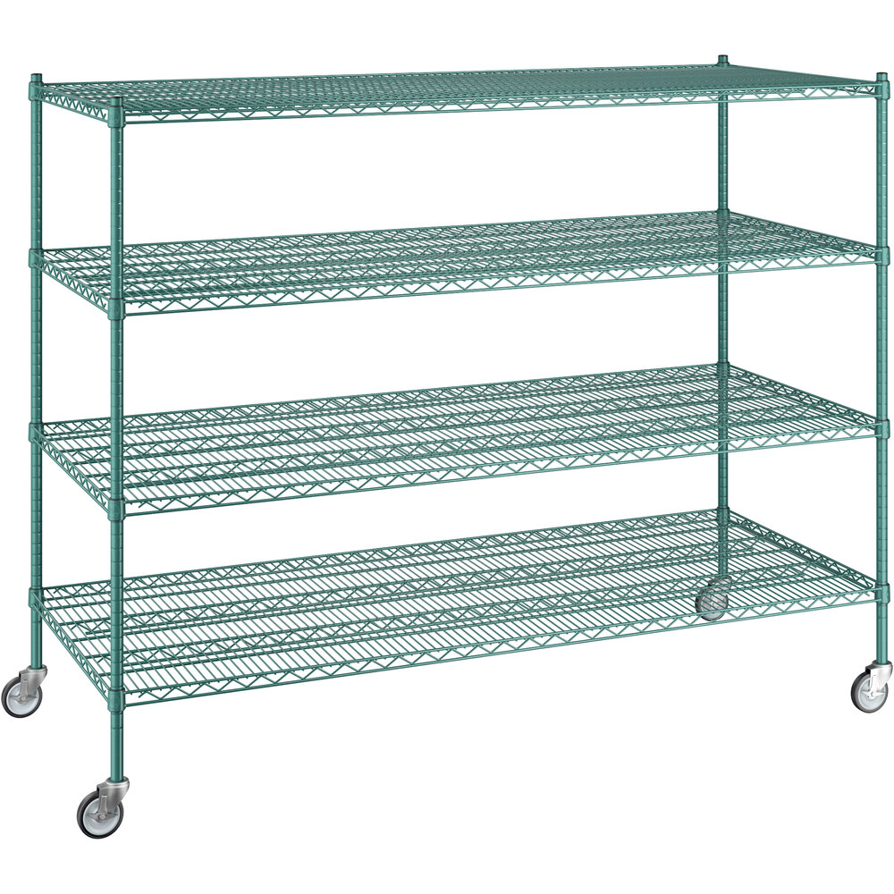 Regency 30 inch x 72 inch x 60 inch NSF Green Epoxy Mobile Wire Shelving Starter Kit with 4 Shelves