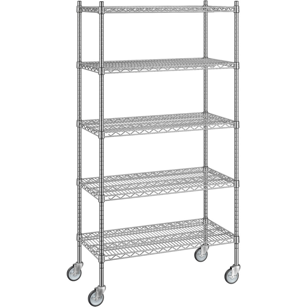 Regency 18 inch x 36 inch x 70 inch NSF Chrome Mobile Wire Shelving Starter Kit with 5 Shelves