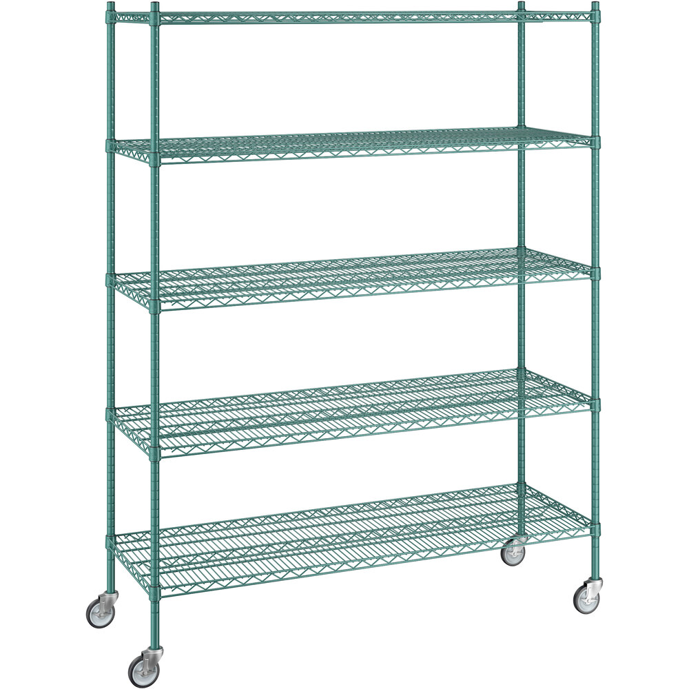 Regency 21 inch x 60 inch x 80 inch NSF Green Epoxy Mobile Wire Shelving Starter Kit with 5 Shelves