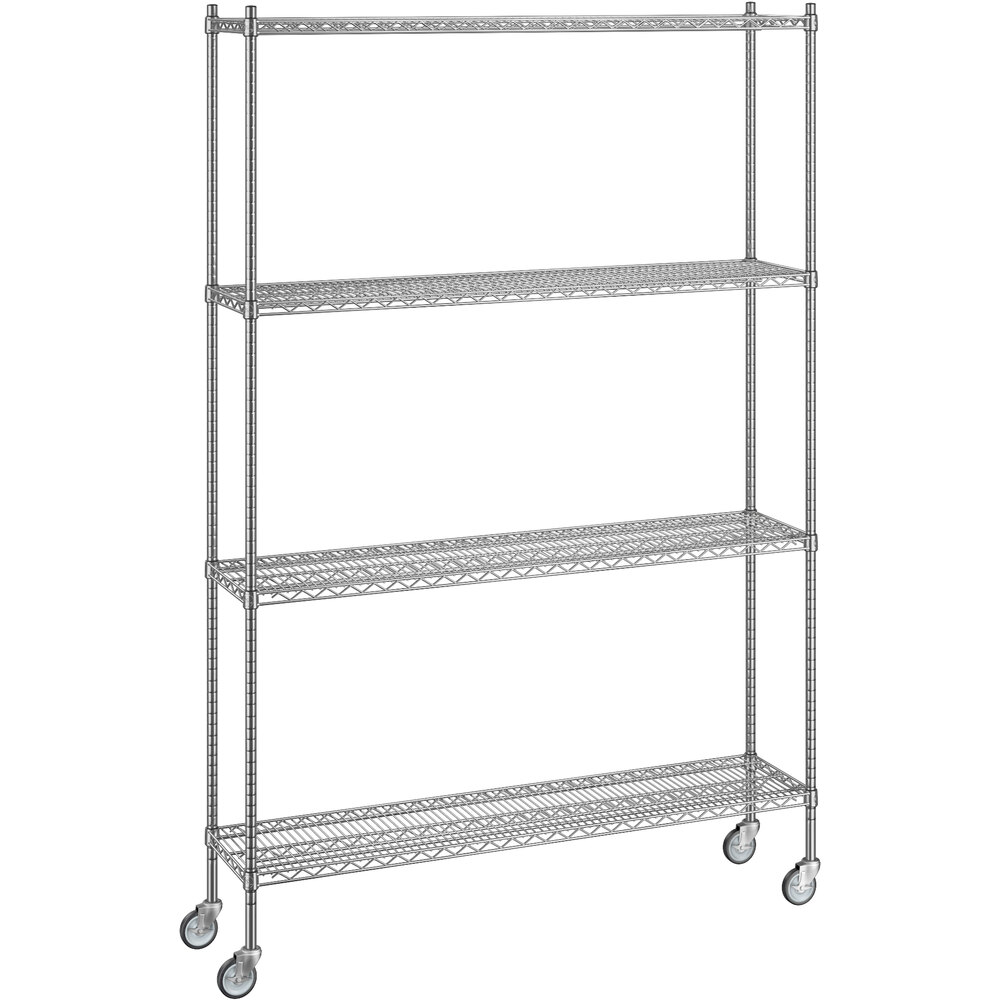Regency 14 inch x 60 inch x 92 inch NSF Chrome Mobile Wire Shelving Starter Kit with 4 Shelves
