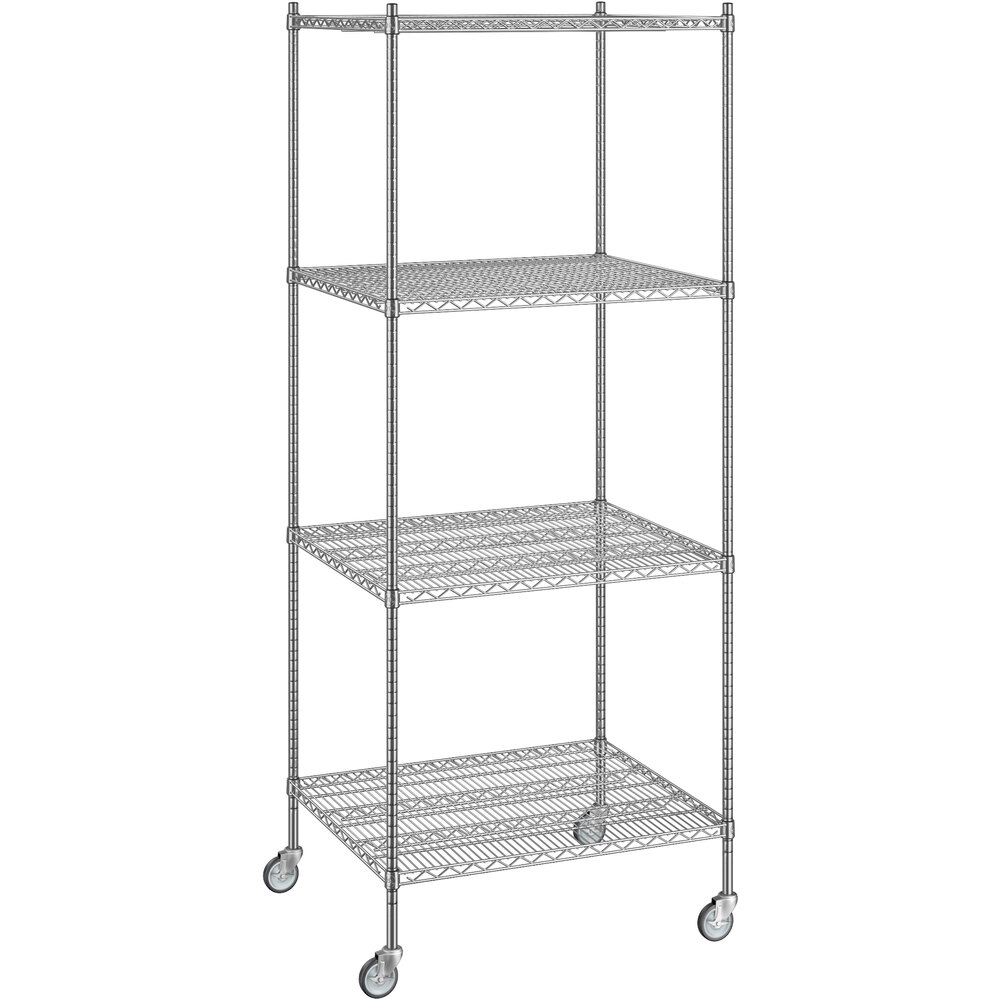 Regency 30 inch x 36 inch x 92 inch NSF Chrome Mobile Wire Shelving Starter Kit with 4 Shelves