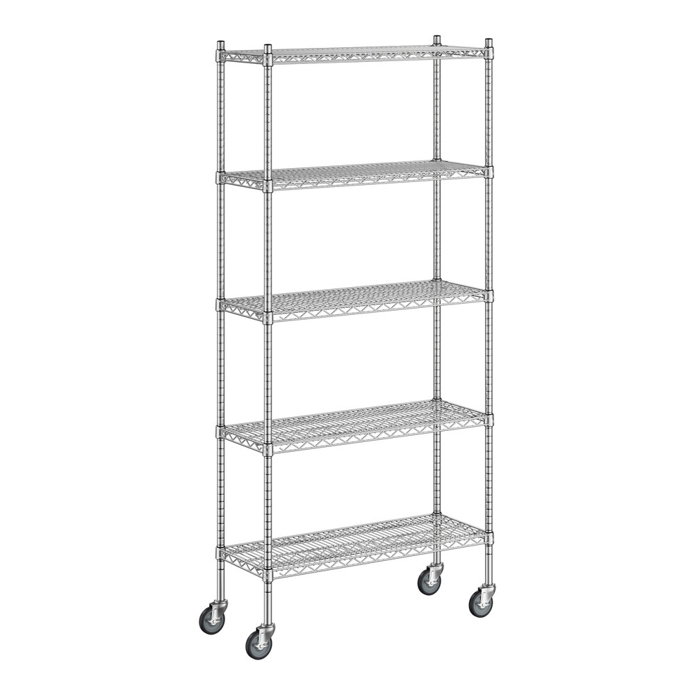 Regency 14 inch x 36 inch x 80 inch NSF Stainless Steel Wire Mobile Shelving Starter Kit with 5 Shelves
