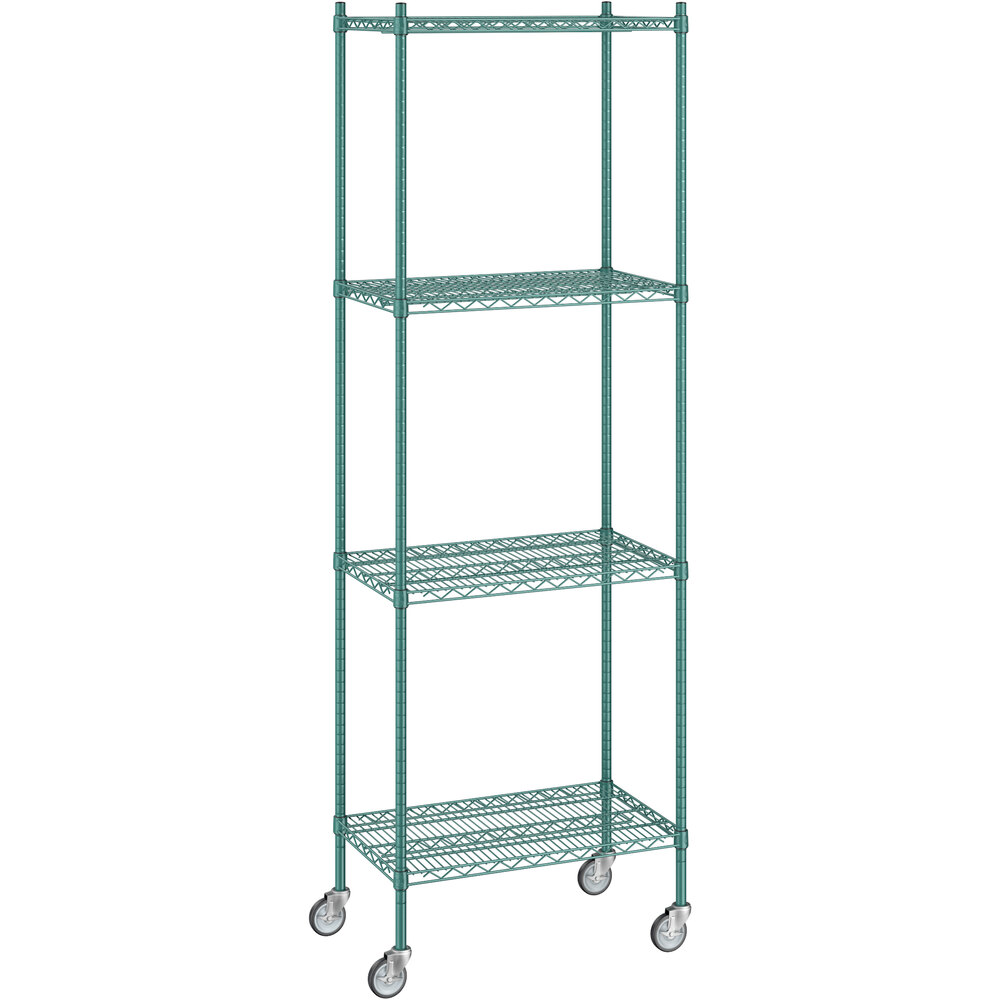 Regency 18 inch x 30 inch x 92 inch NSF Green Epoxy Mobile Wire Shelving Starter Kit with 4 Shelves