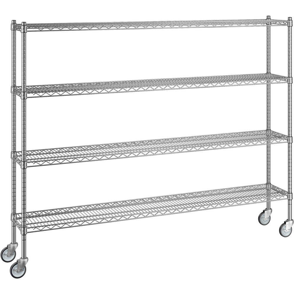 Regency 12 inch x 72 inch x 60 inch NSF Chrome Mobile Wire Shelving Starter Kit with 4 Shelves
