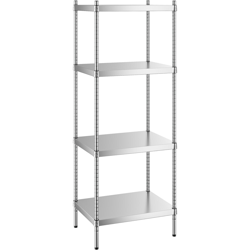 Regency 18 inch x 24 inch x 64 inch NSF Solid Stainless Steel Stationary Shelving Starter Kit with 4 Shelves