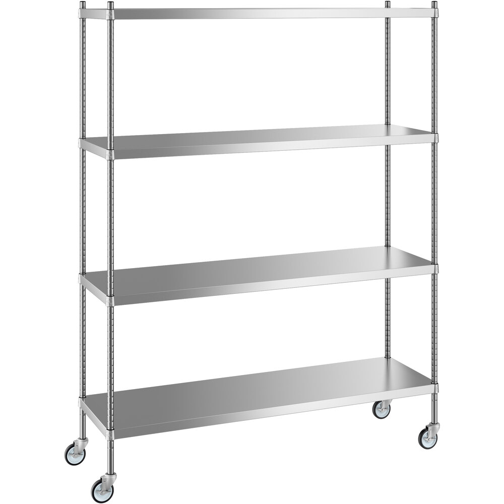 Regency 18 inch x 60 inch x 80 inch NSF Solid Stainless Steel Mobile Shelving Starter Kit with 4 Shelves