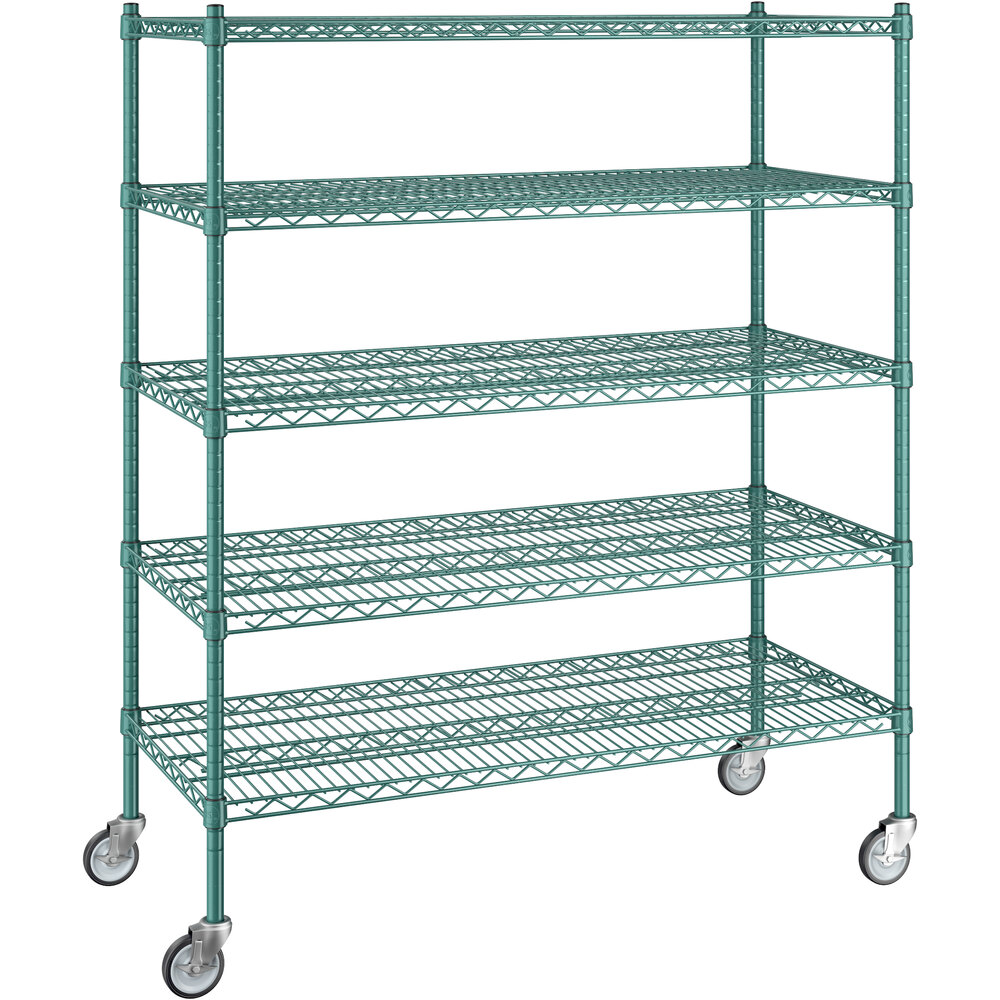 Regency 21 inch x 48 inch x 60 inch NSF Green Epoxy Mobile Wire Shelving Starter Kit with 5 Shelves