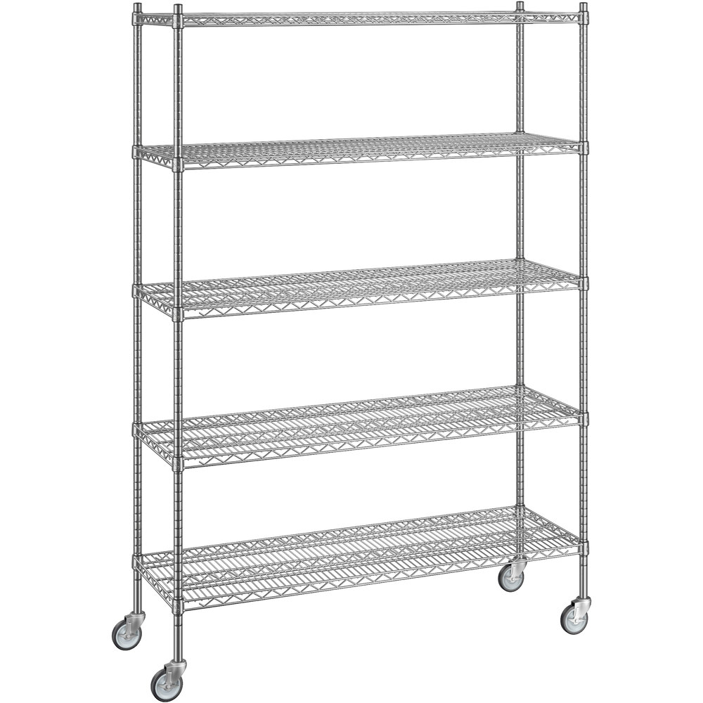 Regency 18 inch x 54 inch x 80 inch NSF Chrome Mobile Wire Shelving Starter Kit with 5 Shelves