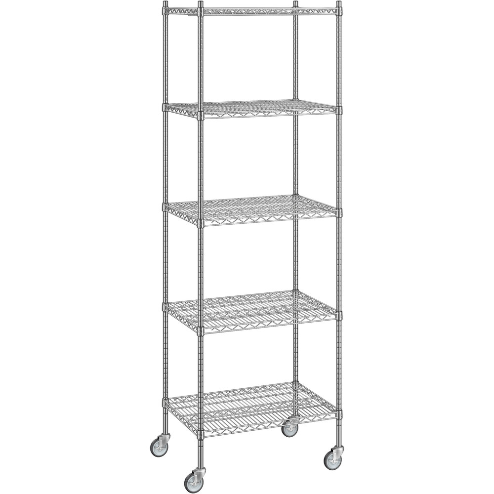 Regency 21 inch x 30 inch x 92 inch NSF Chrome Mobile Wire Shelving Starter Kit with 5 Shelves