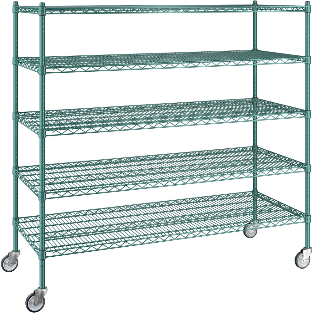 Regency 24 inch x 60 inch x 60 inch NSF Green Epoxy Mobile Wire Shelving Starter Kit with 5 Shelves