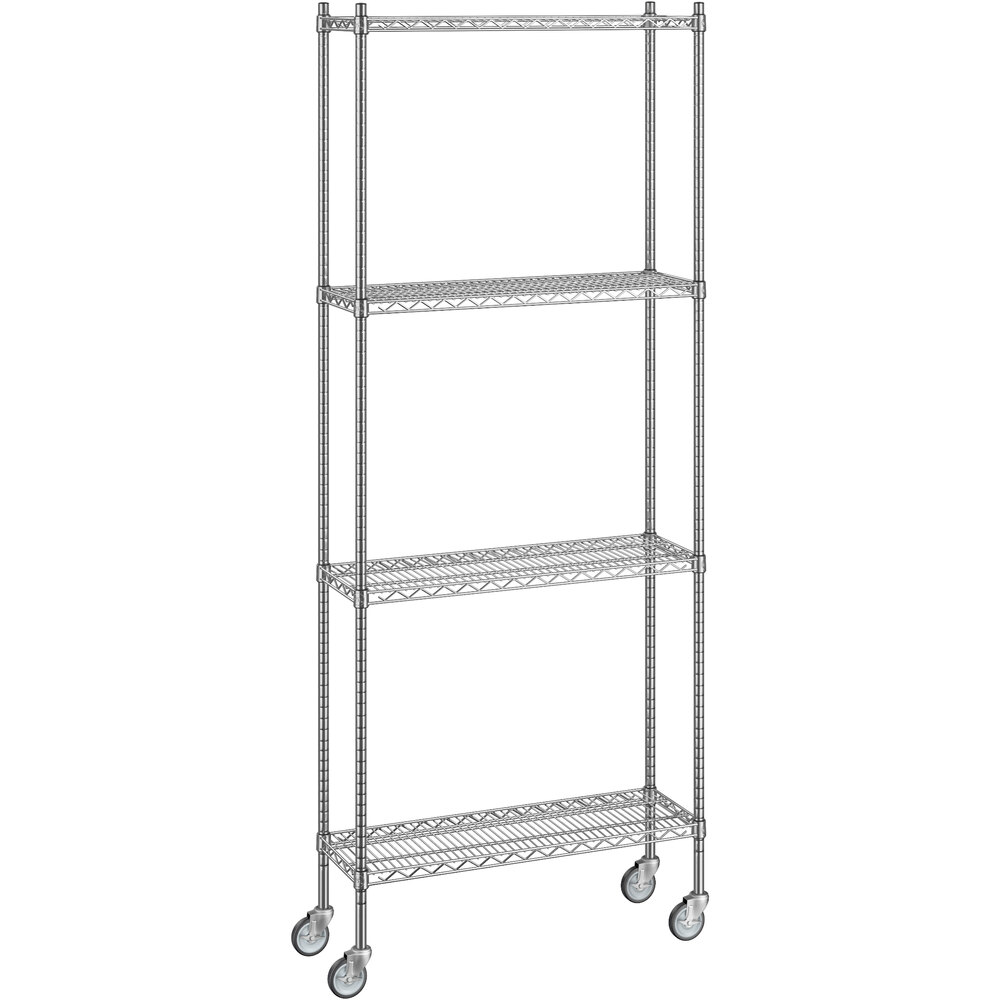 Regency 12 inch x 36 inch x 92 inch NSF Chrome Mobile Wire Shelving Starter Kit with 4 Shelves