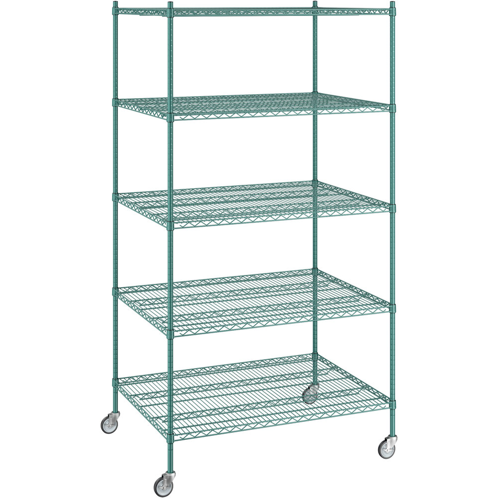 Regency 36 inch x 48 inch x 92 inch NSF Green Epoxy Mobile Wire Shelving Starter Kit with 5 Shelves