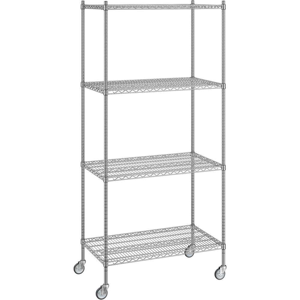 Regency 24 inch x 42 inch x 92 inch NSF Chrome Mobile Wire Shelving Starter Kit with 4 Shelves