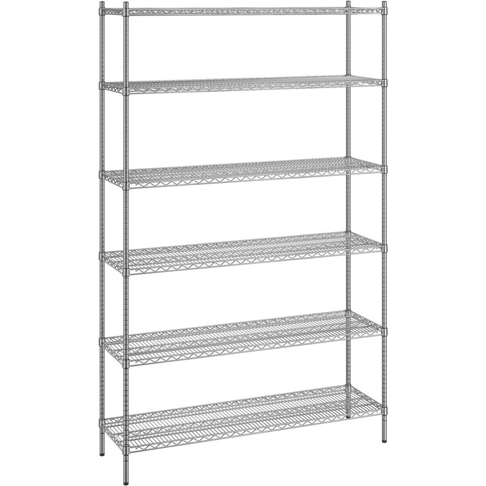 Regency 18 inch x 60 inch x 96 inch NSF Chrome Stationary Wire Shelving Starter Kit with 6 Shelves