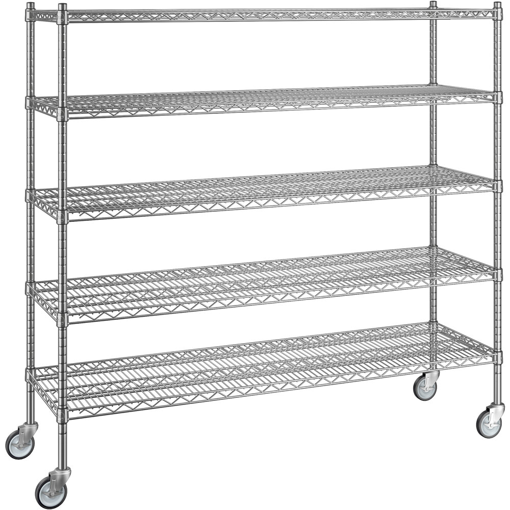 Regency 18 inch x 60 inch x 60 inch NSF Chrome Mobile Wire Shelving Starter Kit with 5 Shelves