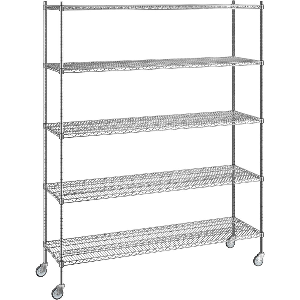 Regency 21 inch x 72 inch x 92 inch NSF Chrome Mobile Wire Shelving Starter Kit with 5 Shelves