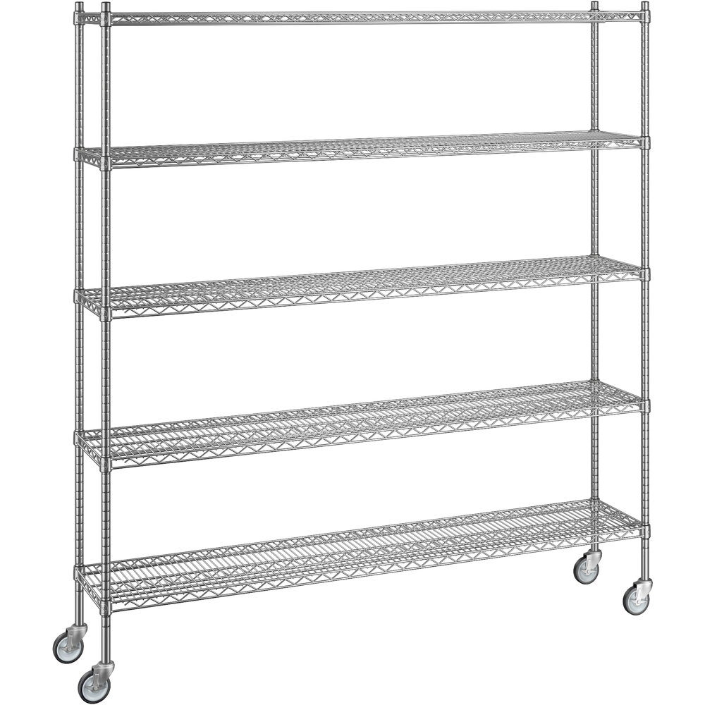 Regency 14 inch x 72 inch x 80 inch NSF Chrome Mobile Wire Shelving Starter Kit with 5 Shelves