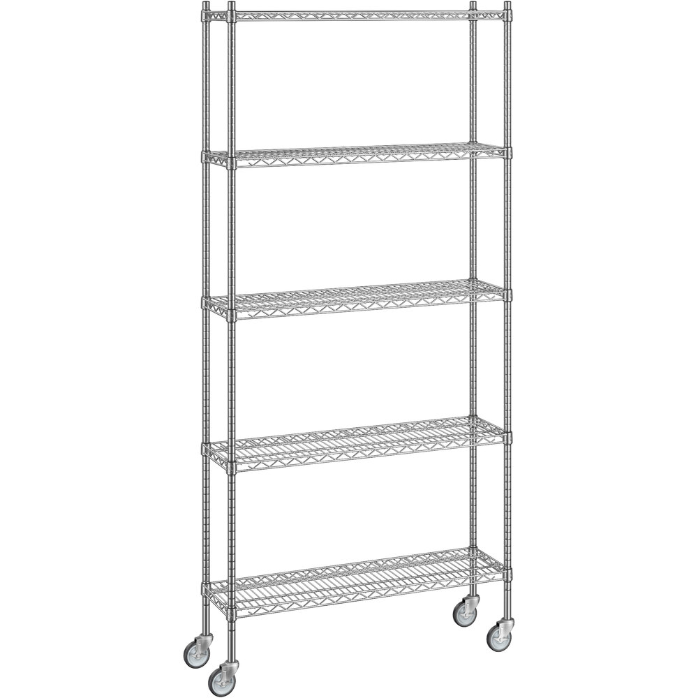 Regency 12 inch x 42 inch x 92 inch NSF Chrome Mobile Wire Shelving Starter Kit with 5 Shelves