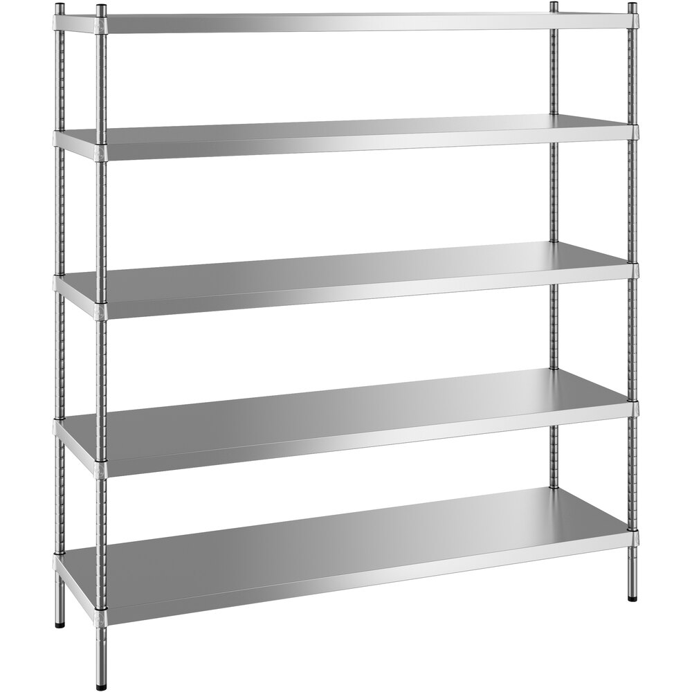Regency 18 inch x 60 inch x 64 inch NSF Solid Stainless Steel Stationary Shelving Starter Kit with 5 Shelves