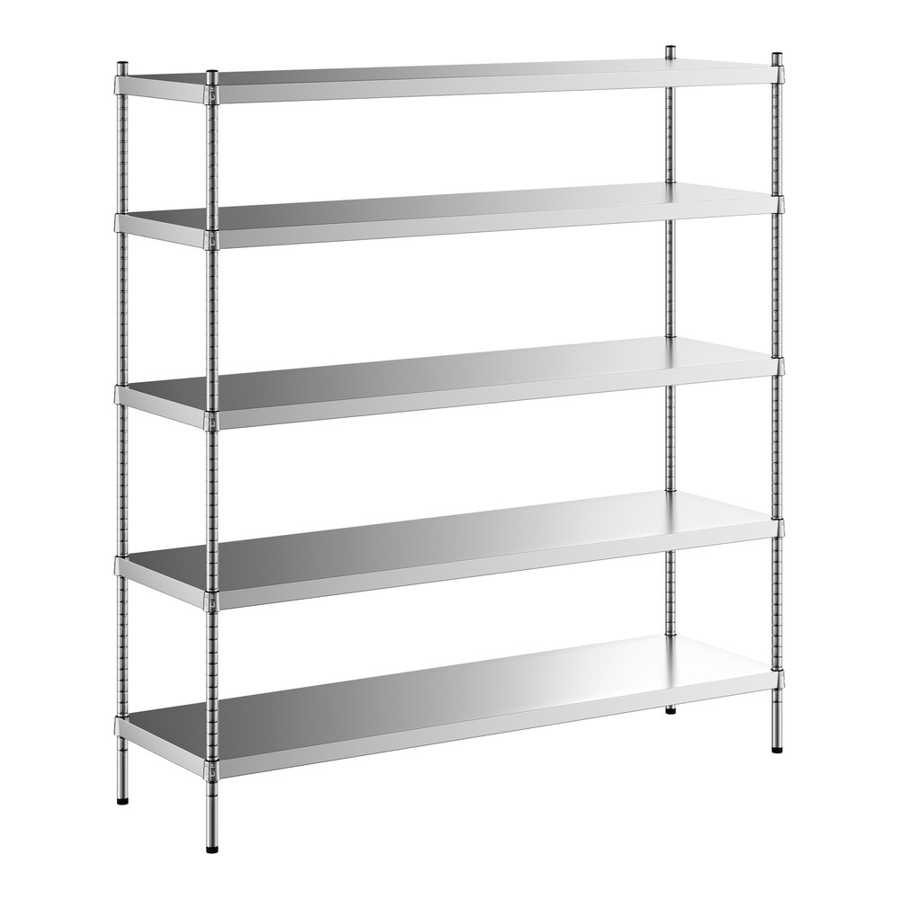 Regency 18 inch x 60 inch x 64 inch NSF Solid Stainless Steel Stationary Shelving Starter Kit with 5 Shelves