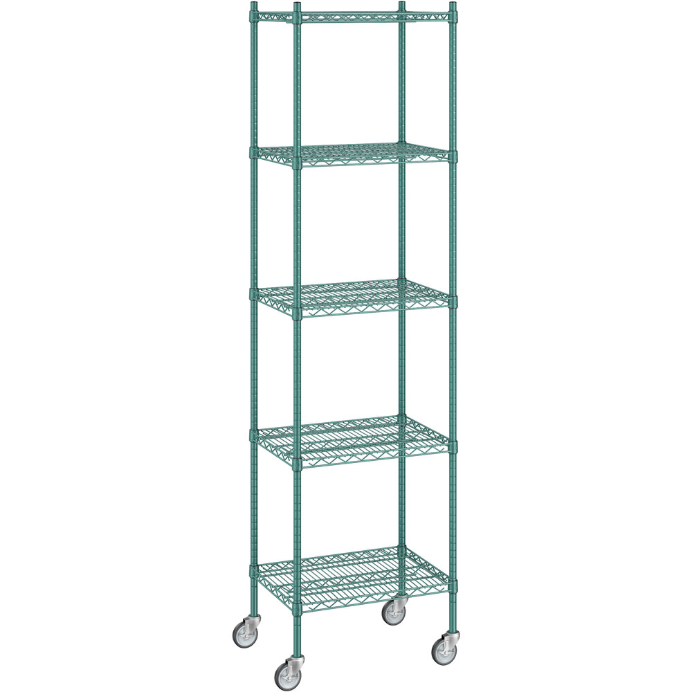 Regency 18 inch x 24 inch x 92 inch NSF Green Epoxy Mobile Wire Shelving Starter Kit with 5 Shelves