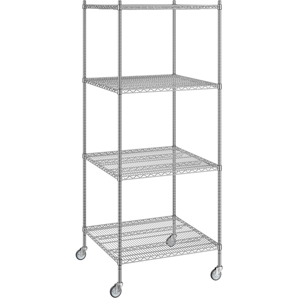 Regency 36 inch x 36 inch x 92 inch NSF Chrome Mobile Wire Shelving Starter Kit with 4 Shelves