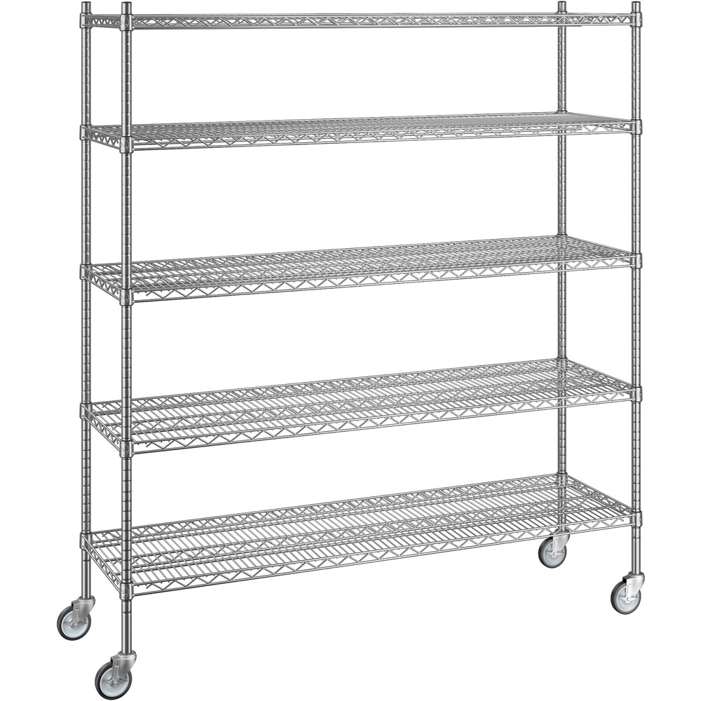 Regency 18 inch x 60 inch x 70 inch NSF Stainless Steel Wire Mobile Shelving Starter Kit with 5 Shelves