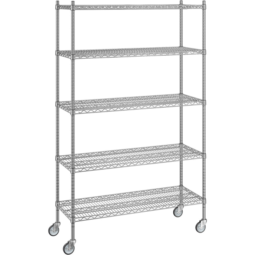 Regency 18 inch x 48 inch x 80 inch NSF Stainless Steel Wire Mobile Shelving Starter Kit with 5 Shelves