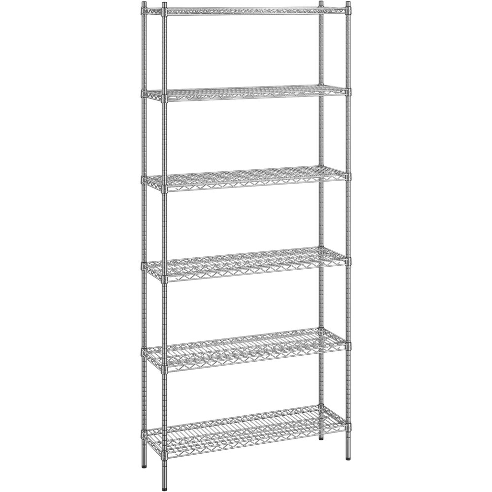 Regency 14 inch x 42 inch x 96 inch NSF Chrome Stationary Wire Shelving Starter Kit with 6 Shelves