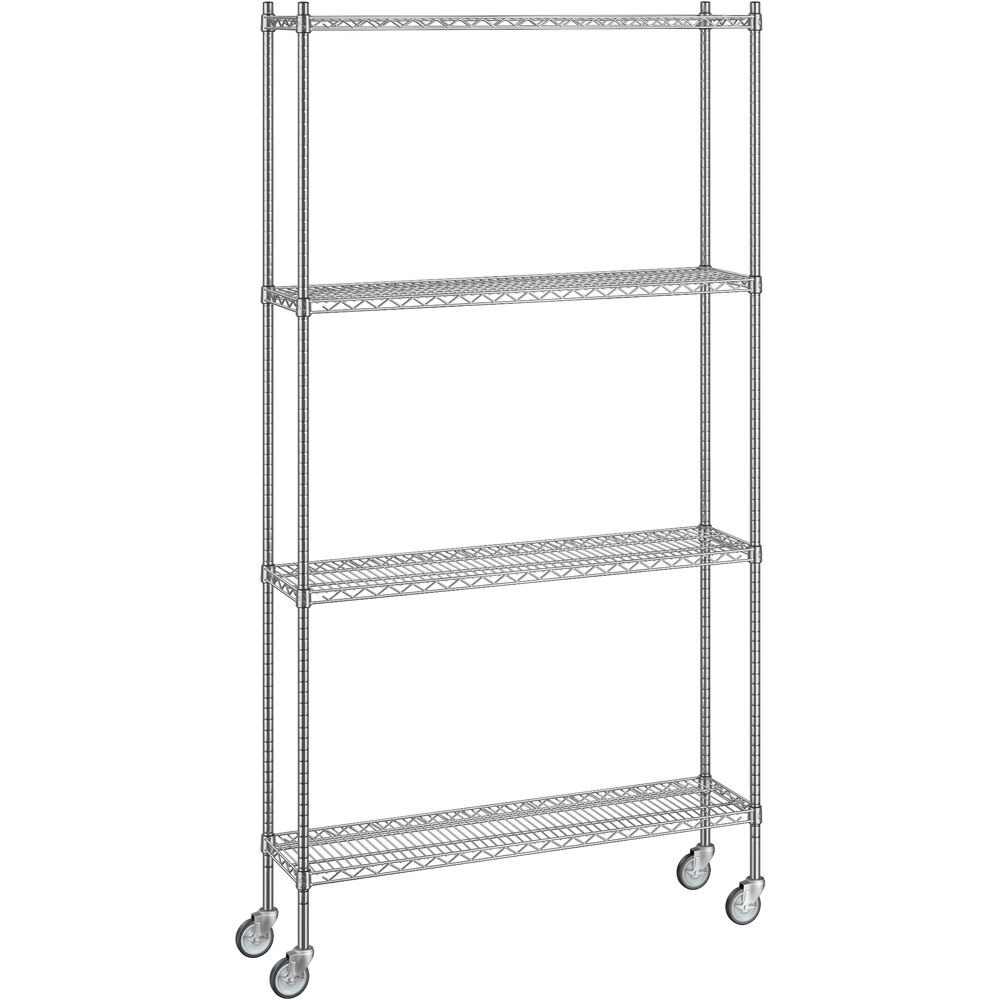 Regency 12 inch x 48 inch x 92 inch NSF Chrome Mobile Wire Shelving Starter Kit with 4 Shelves