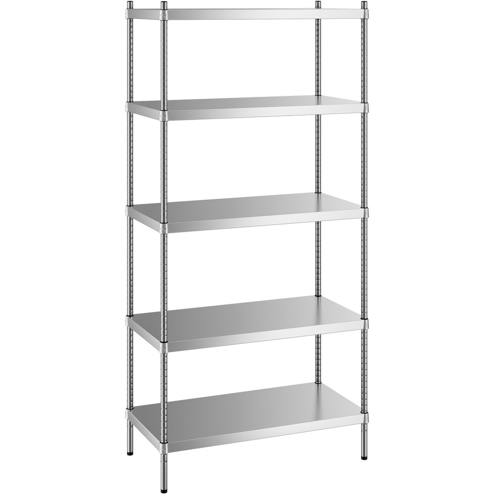 Regency 18 inch x 36 inch x 74 inch NSF Solid Stainless Steel Stationary Shelving Starter Kit with 5 Shelves
