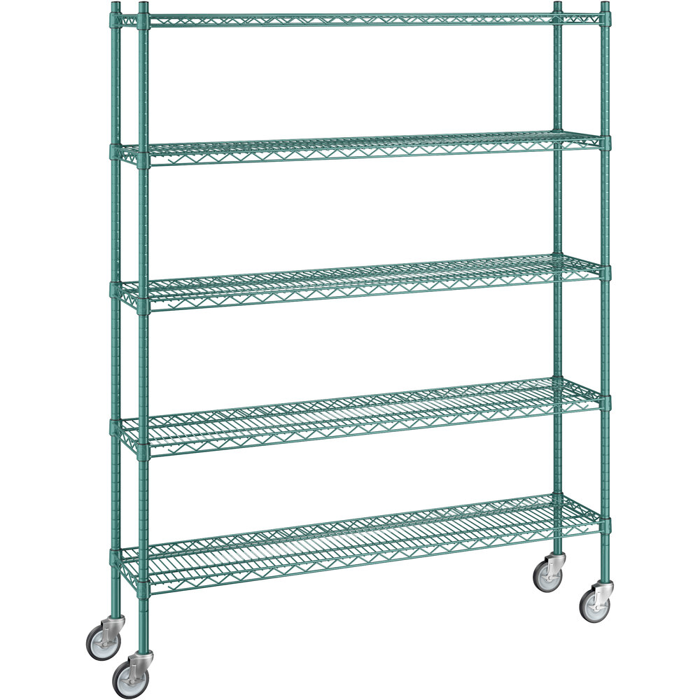 Regency 12 inch x 54 inch x 70 inch NSF Green Epoxy Mobile Wire Shelving Starter Kit with 5 Shelves