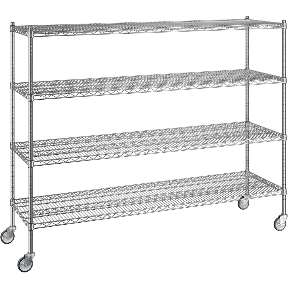 Regency 21 inch x 72 inch x 60 inch NSF Chrome Mobile Wire Shelving Starter Kit with 4 Shelves