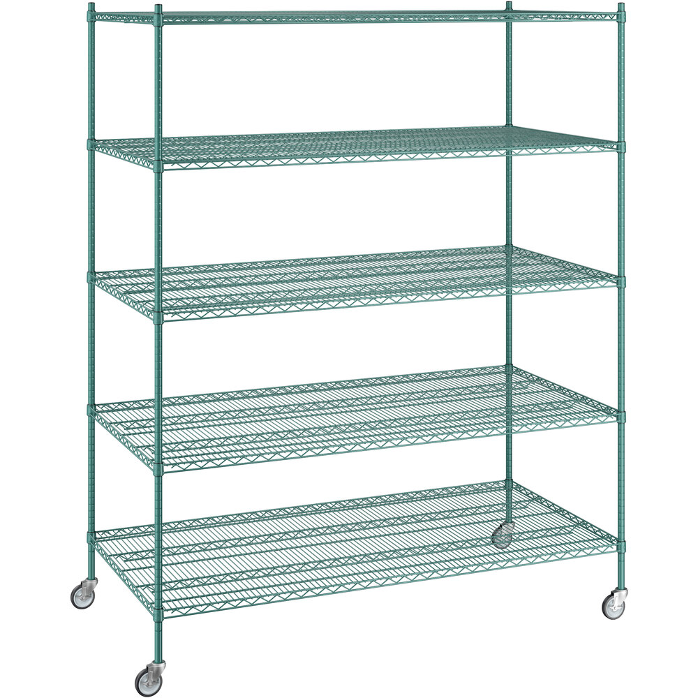 Regency 36 inch x 72 inch x 92 inch NSF Green Epoxy Mobile Wire Shelving Starter Kit with 5 Shelves
