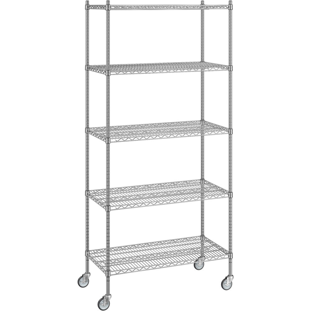 Regency 21 inch x 42 inch x 92 inch NSF Chrome Mobile Wire Shelving Starter Kit with 5 Shelves