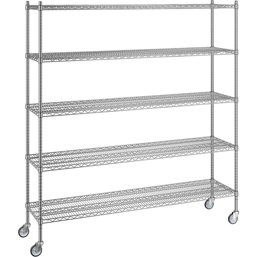 Regency 18 inch x 72 inch x 80 inch NSF Chrome Mobile Wire Shelving Starter Kit with 5 Shelves