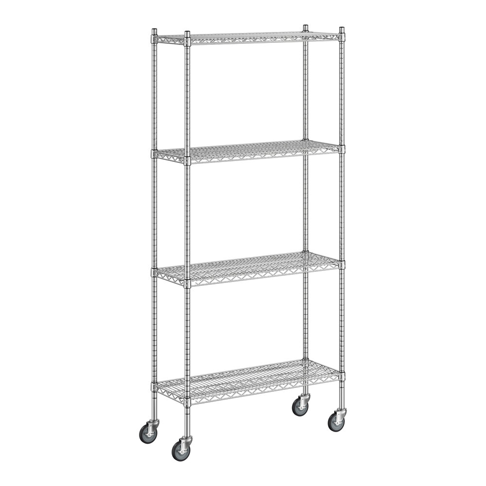 Regency 14 inch x 36 inch x 80 inch NSF Stainless Steel Wire Mobile Shelving Starter Kit with 4 Shelves