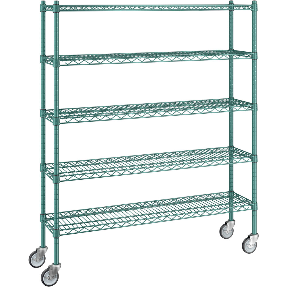 Regency 12 inch x 48 inch x 60 inch NSF Green Epoxy Mobile Wire Shelving Starter Kit with 5 Shelves