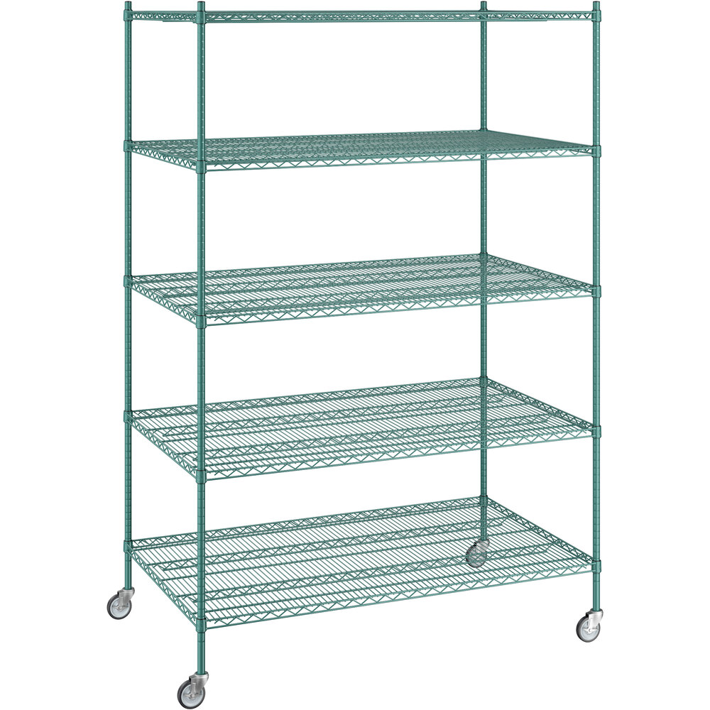 Regency 36 inch x 60 inch x 92 inch NSF Green Epoxy Mobile Wire Shelving Starter Kit with 5 Shelves