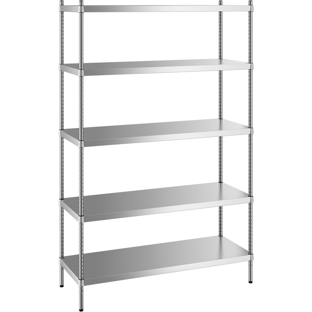 Regency 18 inch x 48 inch x 74 inch NSF Solid Stainless Steel Stationary Shelving Starter Kit with 5 Shelves