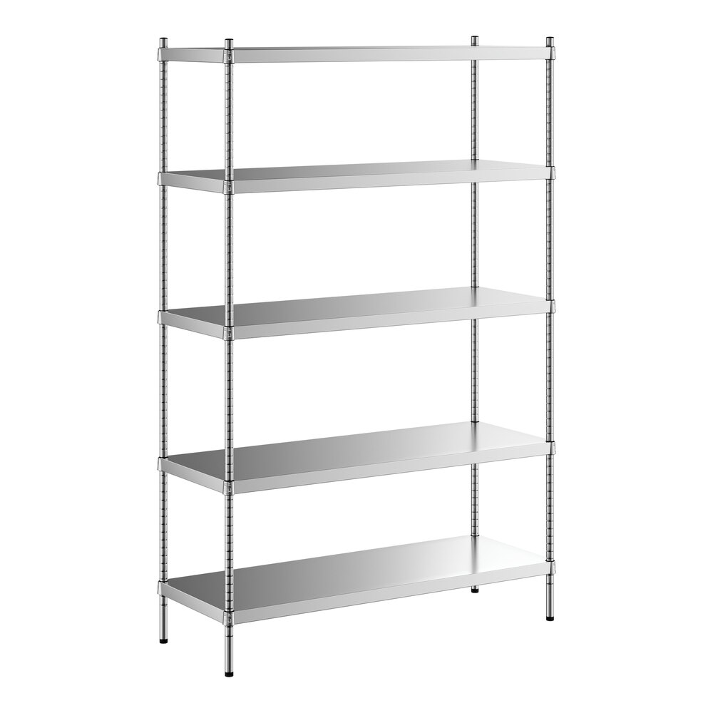 Regency 18 inch x 48 inch x 74 inch NSF Solid Stainless Steel Stationary Shelving Starter Kit with 5 Shelves