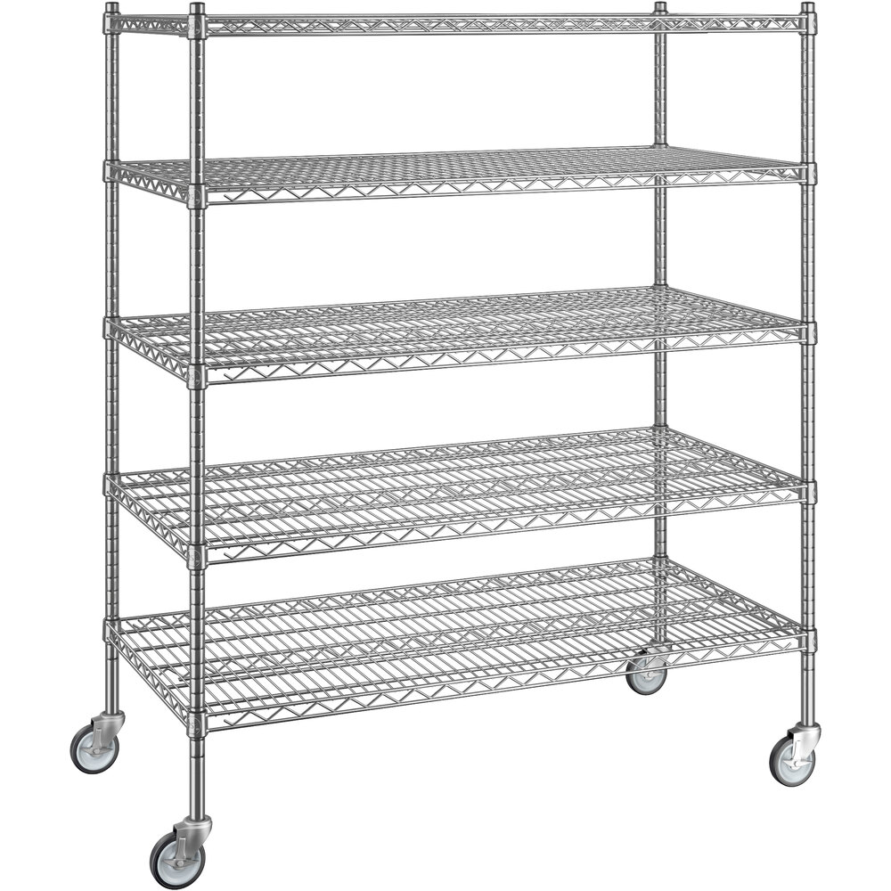 Regency 24 inch x 48 inch x 60 inch NSF Chrome Mobile Wire Shelving Starter Kit with 5 Shelves