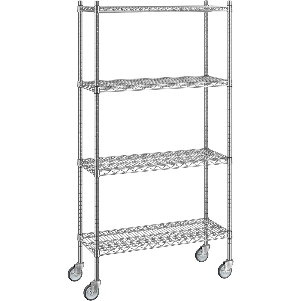 Regency 14 inch x 36 inch x 70 inch NSF Stainless Steel Wire Mobile Shelving Starter Kit with 4 Shelves