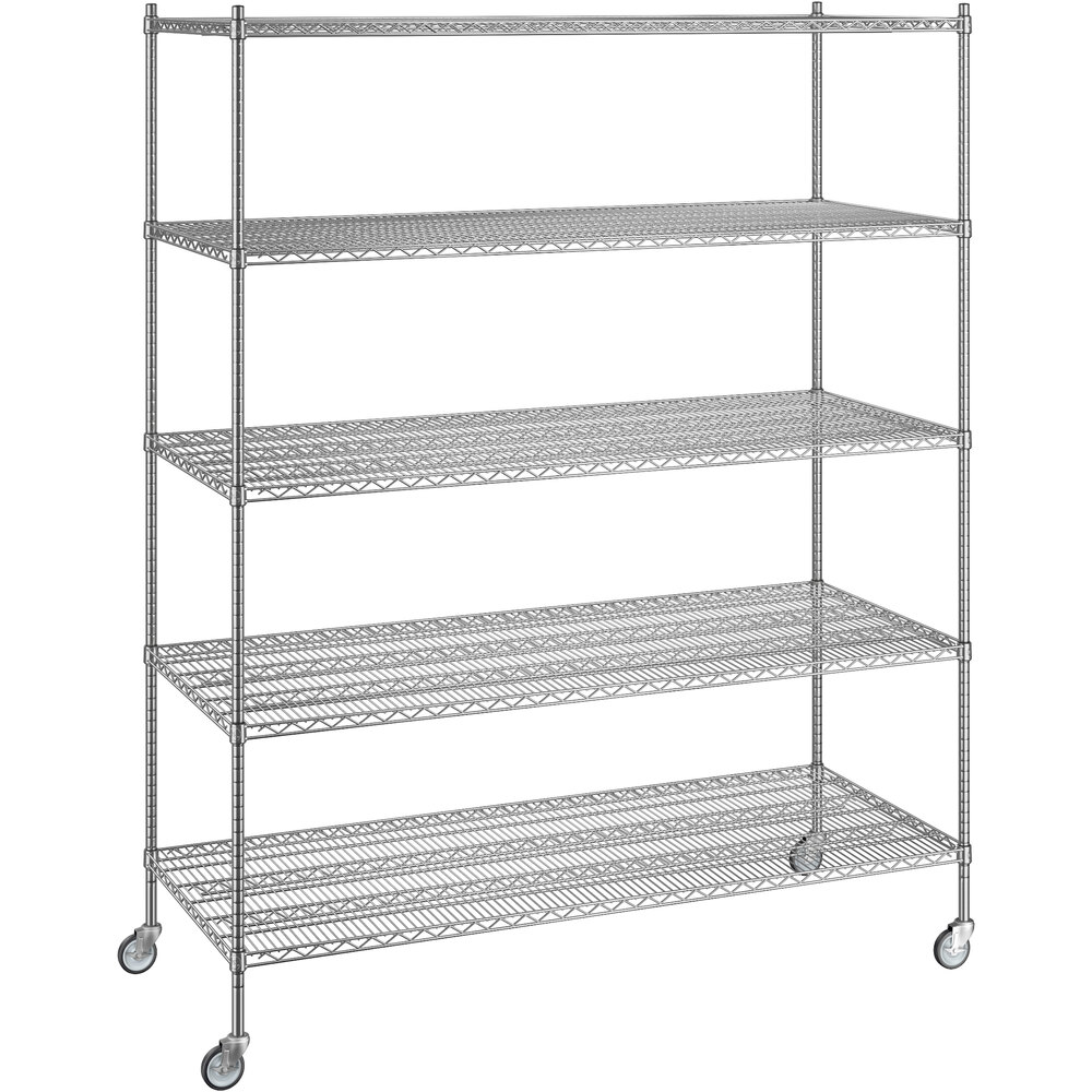 Regency 30 inch x 72 inch x 92 inch NSF Chrome Mobile Wire Shelving Starter Kit with 5 Shelves