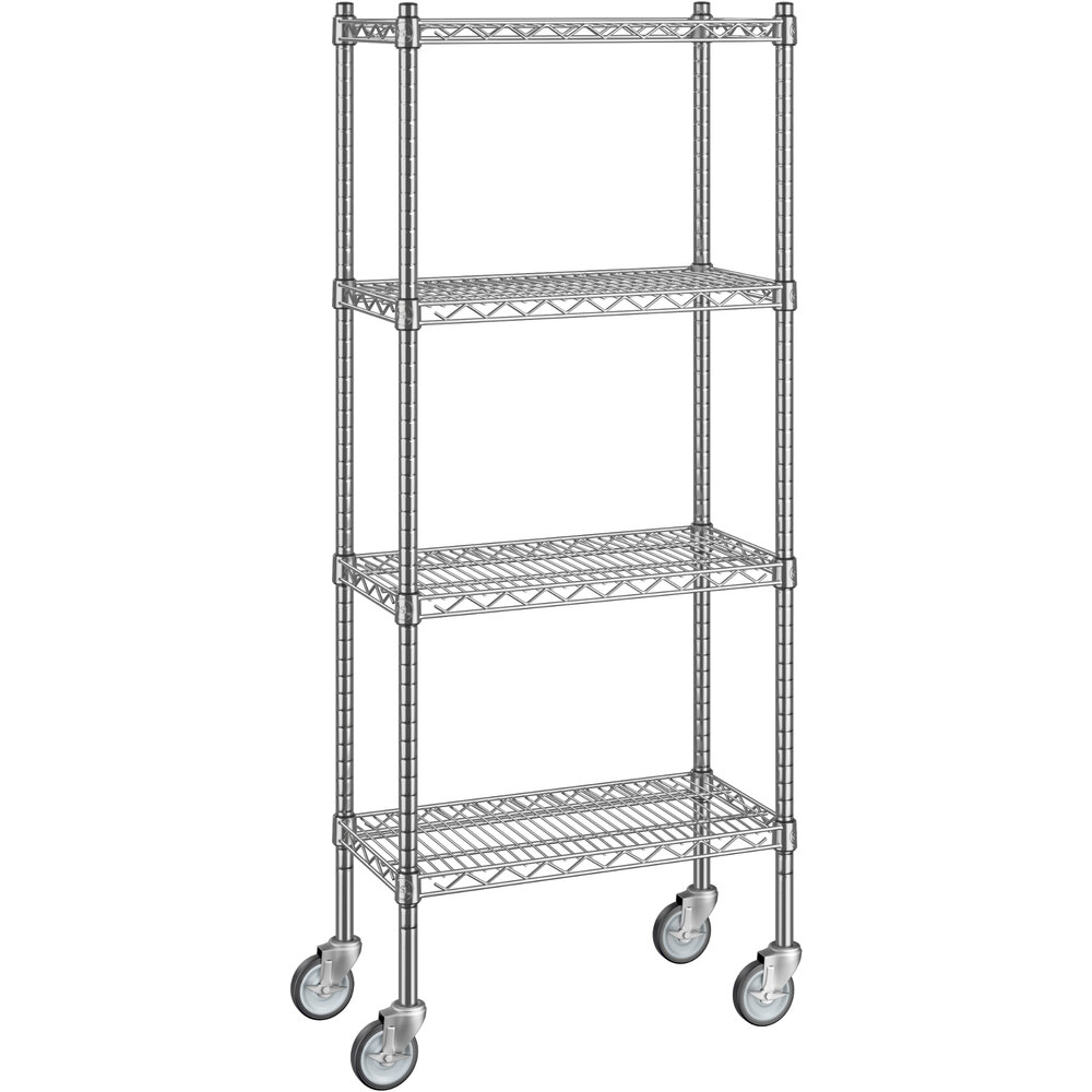 Regency 12 inch x 24 inch x 60 inch NSF Chrome Mobile Wire Shelving Starter Kit with 4 Shelves