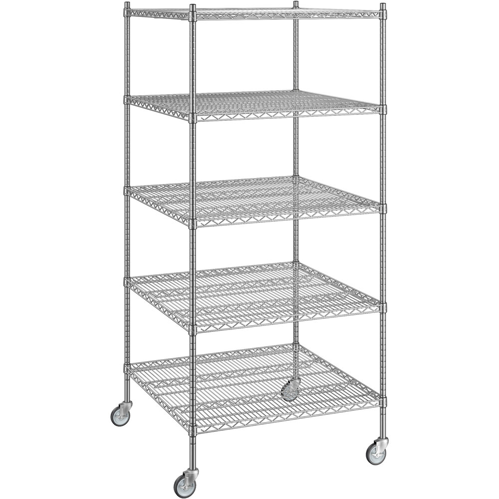 Regency 36 inch x 36 inch x 80 inch NSF Chrome Mobile Wire Shelving Starter Kit with 5 Shelves