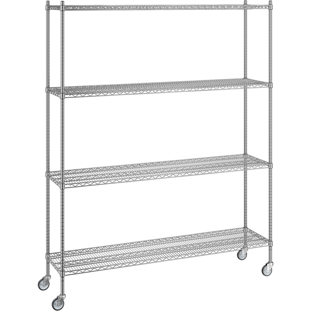 Regency 18 inch x 72 inch x 92 inch NSF Chrome Mobile Wire Shelving Starter Kit with 4 Shelves
